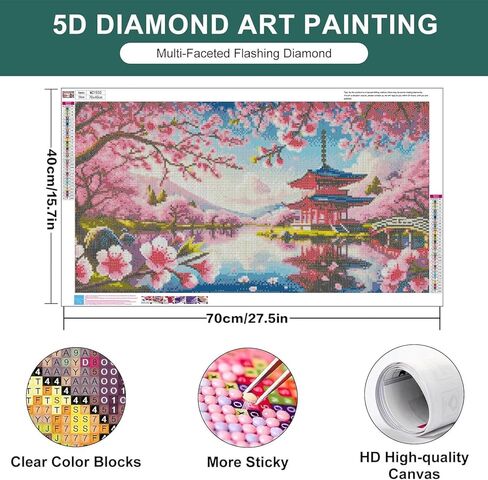 zythron كبير الماس الفن، أزهار الكرز زهرة الماس الفن مجموعات الرسم للبالغين، حديقة زهر الكرز 5d diy التدريبات الكاملة الحرفية للهدايا، ديكور جدار المنزل 15.7 "× 27.6"، حجم كبير جدا in Kuwait