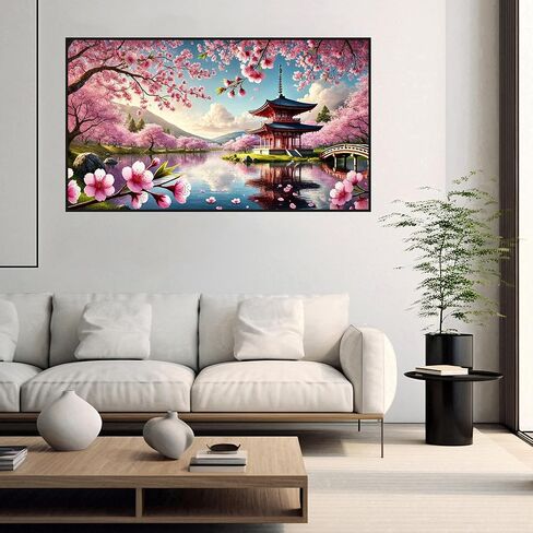 zythron كبير الماس الفن، أزهار الكرز زهرة الماس الفن مجموعات الرسم للبالغين، حديقة زهر الكرز 5d diy التدريبات الكاملة الحرفية للهدايا، ديكور جدار المنزل 15.7 "× 27.6"، حجم كبير جدا in Kuwait