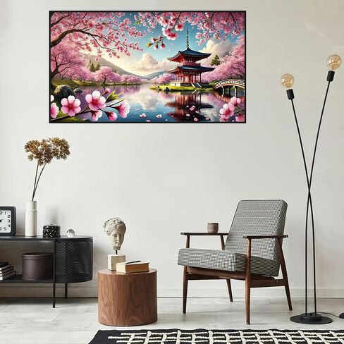 zythron كبير الماس الفن، أزهار الكرز زهرة الماس الفن مجموعات الرسم للبالغين، حديقة زهر الكرز 5d diy التدريبات الكاملة الحرفية للهدايا، ديكور جدار المنزل 15.7 "× 27.6"، حجم كبير جدا in Kuwait