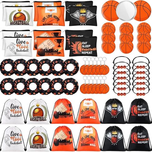 75 Pieces Basketball Team Gifts Set Includes 12 Pcs Makeup Bag 12 Ball Drawstring Bags 12 Hair Ties 12 Bracelets 12 Pcs Compact Mirror 12 Keychains (Pink,Basketball) in Saudi Arabia