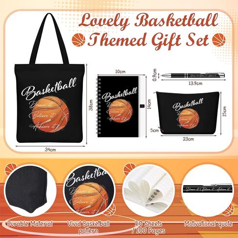 6 Pcs Basketball Gift Set for Women Men, Basketball Tote Bag, Makeup Bag, Socks, Ballpoint Pen, Bracelet, Notebook, Party Favors Team Birthday Gifts for Players Sports Lover Athlete Friends in Saudi Arabia