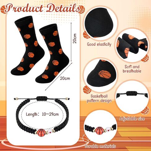 6 Pcs Basketball Gift Set for Women Men, Basketball Tote Bag, Makeup Bag, Socks, Ballpoint Pen, Bracelet, Notebook, Party Favors Team Birthday Gifts for Players Sports Lover Athlete Friends in Saudi Arabia