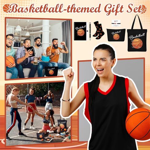 6 Pcs Basketball Gift Set for Women Men, Basketball Tote Bag, Makeup Bag, Socks, Ballpoint Pen, Bracelet, Notebook, Party Favors Team Birthday Gifts for Players Sports Lover Athlete Friends in Saudi Arabia