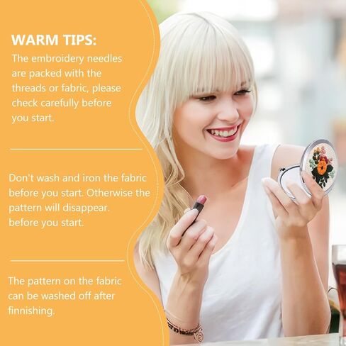 WEBEEDY DIY Embroidery Mirror Set Handmade Makeup Mirror Needlework Kit with Flower Printed Pattern, Embroidery Hoop, Thread for Beginners, Compact Mirrors Craft for Bridal Wedding Stitchwork Gift in Saudi Arabia