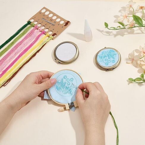 WEBEEDY DIY مجموعة مرآة التطريز الأزهار للمبتدئين، مرآة مدمجة التطريز اليدوي مجموعة المبتدئين مع نمط الأزهار المطبوعة لعيد ميلاد وصيفة الشرف هدية الحرفية لها / النساء in Saudi Arabia