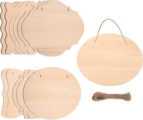 MECCANIXITY Unfinished Hanging Wood Sign Blank with Ropes 6"x5" Unfinished Wood Crafts Boards Wooden Plaques for Crafts DIY Burning Carving Door Wall Decoration, 6 Kinds of Styles, Pack of 12 in Saudi Arabia