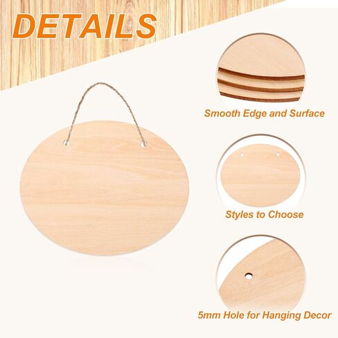 MECCANIXITY Unfinished Hanging Wood Sign Blank with Ropes 6"x5" Unfinished Wood Crafts Boards Wooden Plaques for Crafts DIY Burning Carving Door Wall Decoration, 6 Kinds of Styles, Pack of 12 in Saudi Arabia