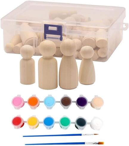 50 عبوة من الدمى والأشكال الخشبية غير المكتملة - أشكال وأحجام متنوعة للحرف اليدوية والرسم وديكور المنزل in Kuwait