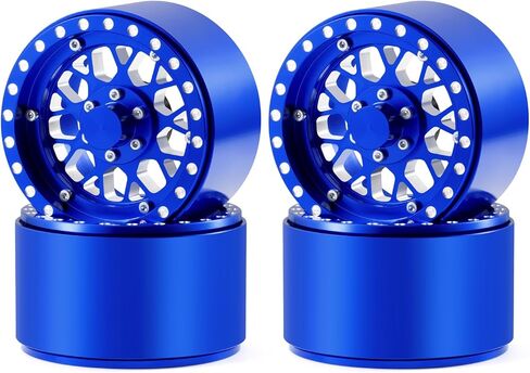 RCLIONS 4 قطع عرض 39 مم 2.2 بوصة عجلات Beadlock إزاحة طبق عميق - إطارات 15 مم لسيارة شاحنة زاحفة محورية SCX10-II III 1/10 RC (أزرق) in Saudi Arabia