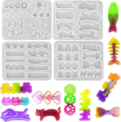 FineInno 4 Pcs Hair Clip Silicone Molds Resin Molds DIY Hair Clip Jewelry Casting Mold Hair Pin Epoxy Molds for Hair Pin, Bookmark, Pendant in Saudi Arabia