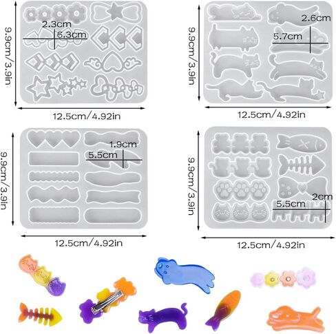 FineInno 4 Pcs Hair Clip Silicone Molds Resin Molds DIY Hair Clip Jewelry Casting Mold Hair Pin Epoxy Molds for Hair Pin, Bookmark, Pendant in Saudi Arabia