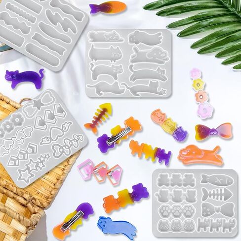 FineInno 4 Pcs Hair Clip Silicone Molds Resin Molds DIY Hair Clip Jewelry Casting Mold Hair Pin Epoxy Molds for Hair Pin, Bookmark, Pendant in Saudi Arabia