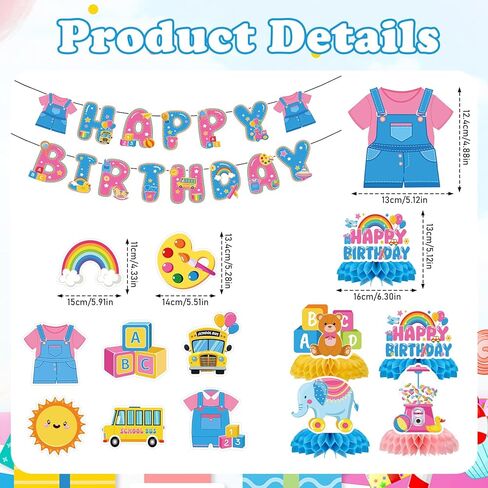 Rachell Teacher Party Decorations - 14 Pcs Cartoon English Teacher Decorations Rachel Girl Rainbow ABC Bus Banners with Hanging Swirls Honeycomb Centerpiece for Birthday Baby Shower Classroom Decor in Saudi Arabia