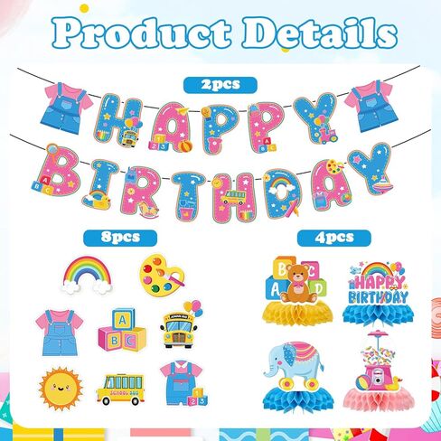 Rachell Teacher Party Decorations - 14 Pcs Cartoon English Teacher Decorations Rachel Girl Rainbow ABC Bus Banners with Hanging Swirls Honeycomb Centerpiece for Birthday Baby Shower Classroom Decor in Saudi Arabia