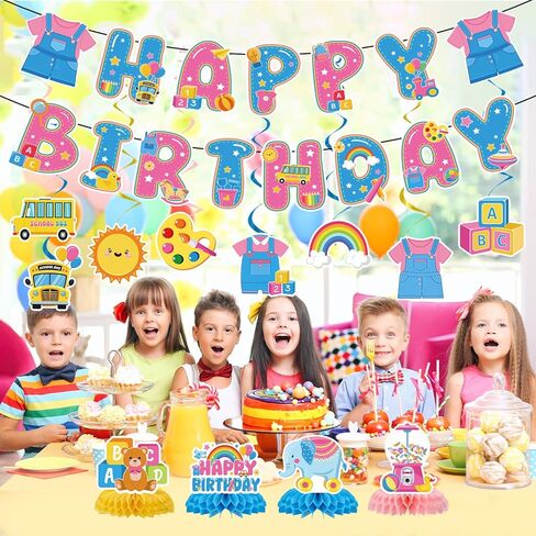 Rachell Teacher Party Decorations - 14 Pcs Cartoon English Teacher Decorations Rachel Girl Rainbow ABC Bus Banners with Hanging Swirls Honeycomb Centerpiece for Birthday Baby Shower Classroom Decor in Saudi Arabia