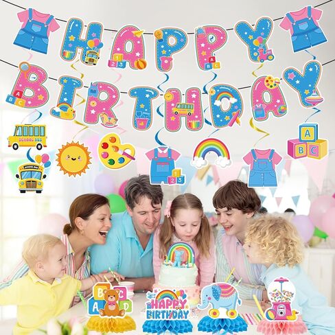 Rachell Teacher Party Decorations - 14 Pcs Cartoon English Teacher Decorations Rachel Girl Rainbow ABC Bus Banners with Hanging Swirls Honeycomb Centerpiece for Birthday Baby Shower Classroom Decor in Saudi Arabia