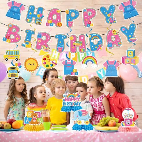 Rachell Teacher Party Decorations - 14 Pcs Cartoon English Teacher Decorations Rachel Girl Rainbow ABC Bus Banners with Hanging Swirls Honeycomb Centerpiece for Birthday Baby Shower Classroom Decor in Saudi Arabia