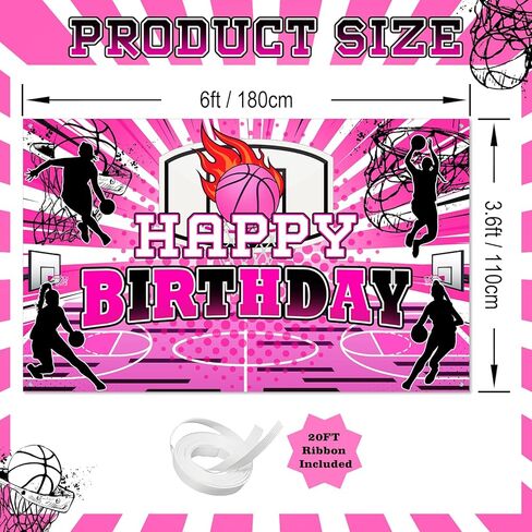 Avezano Basketball Birthday Decorations for Girls Happy Birthday Banner Pink 6 x 3.6 ft Basketball Party Decorations Indoor Outdoor for Girls Women in Saudi Arabia