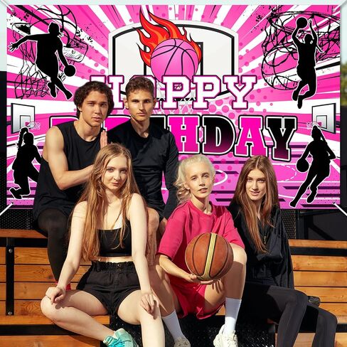 Avezano Basketball Birthday Decorations for Girls Happy Birthday Banner Pink 6 x 3.6 ft Basketball Party Decorations Indoor Outdoor for Girls Women in Saudi Arabia