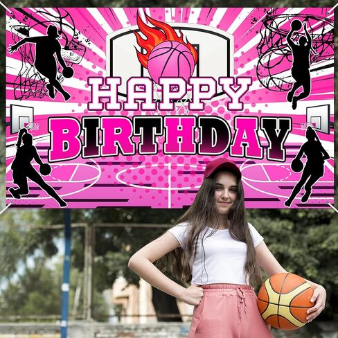 Avezano Basketball Birthday Decorations for Girls Happy Birthday Banner Pink 6 x 3.6 ft Basketball Party Decorations Indoor Outdoor for Girls Women in Saudi Arabia
