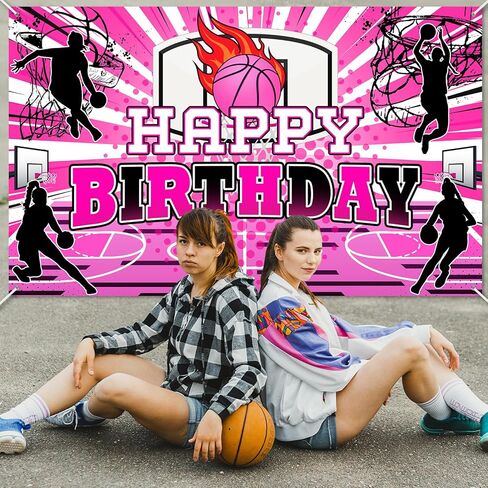 Avezano Basketball Birthday Decorations for Girls Happy Birthday Banner Pink 6 x 3.6 ft Basketball Party Decorations Indoor Outdoor for Girls Women in Saudi Arabia