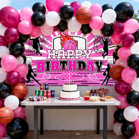 Avezano Basketball Birthday Decorations for Girls Happy Birthday Banner Pink 6 x 3.6 ft Basketball Party Decorations Indoor Outdoor for Girls Women in Saudi Arabia