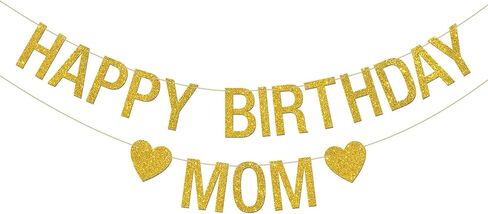 INNORU Happy Birthday Mom Banner, Queen Mother Mom Birthday Party Hanging Bunting, Mommy Bday Party Decorations Supplies Banner, Gold Glitter in Saudi Arabia