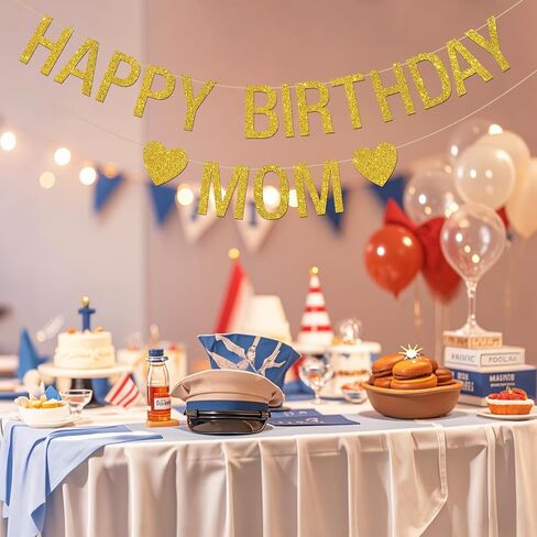 INNORU Happy Birthday Mom Banner, Queen Mother Mom Birthday Party Hanging Bunting, Mommy Bday Party Decorations Supplies Banner, Gold Glitter in Saudi Arabia