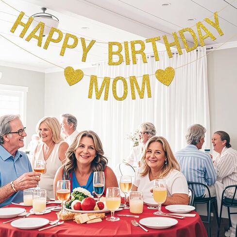 INNORU Happy Birthday Mom Banner, Queen Mother Mom Birthday Party Hanging Bunting, Mommy Bday Party Decorations Supplies Banner, Gold Glitter in Saudi Arabia