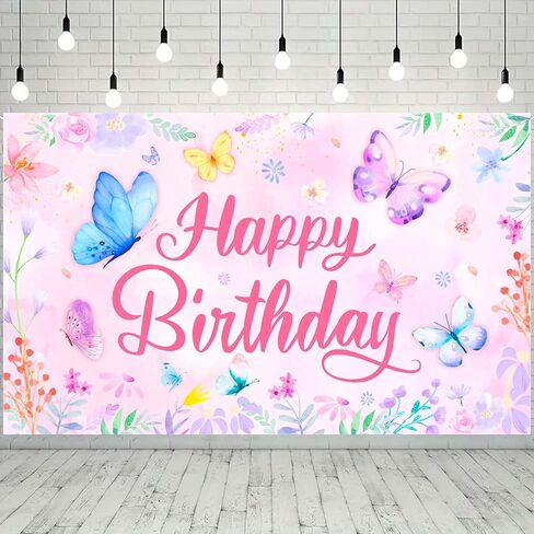 43'' x 71'' Butterfly Birthday Backdrop for Butterfly Birthday Party Decorations Supplies, Butterfly Birthday Party Banner Background Butterfly Background for Spring Butterflies Birthday Decorations in Saudi Arabia