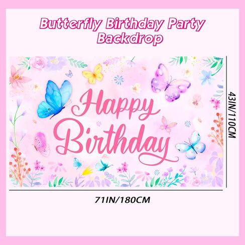 43'' x 71'' Butterfly Birthday Backdrop for Butterfly Birthday Party Decorations Supplies, Butterfly Birthday Party Banner Background Butterfly Background for Spring Butterflies Birthday Decorations in Saudi Arabia