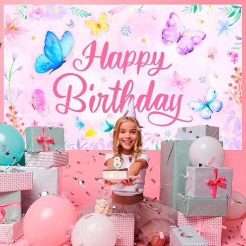 43'' x 71'' Butterfly Birthday Backdrop for Butterfly Birthday Party Decorations Supplies, Butterfly Birthday Party Banner Background Butterfly Background for Spring Butterflies Birthday Decorations in Saudi Arabia