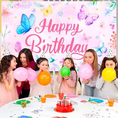 43'' x 71'' Butterfly Birthday Backdrop for Butterfly Birthday Party Decorations Supplies, Butterfly Birthday Party Banner Background Butterfly Background for Spring Butterflies Birthday Decorations in Saudi Arabia