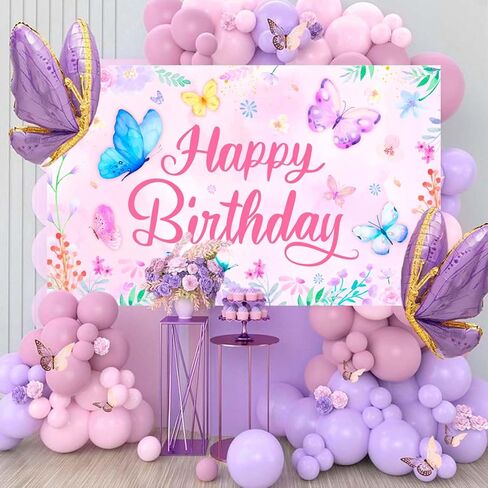 43'' x 71'' Butterfly Birthday Backdrop for Butterfly Birthday Party Decorations Supplies, Butterfly Birthday Party Banner Background Butterfly Background for Spring Butterflies Birthday Decorations in Saudi Arabia