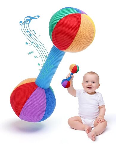 Jollybaby Soft Plush Stuffed Baby Dumbbell Rattle Toys for 0-3-6 Months Newborn, High Contrast Colorful Sensory Rattles Weights Toys for Infant Baby 0-3 Months, Funny Baby Boy Girls Shower Gifts in Saudi Arabia
