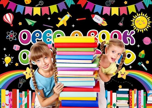 افتح كتابًا، افتح كتابًا، خلفية قراءة ذهنية، اقرأ عبر خلفية يوم أمريكا، يوم الكتاب العالمي، مكتبة القراءة، ديكورات الفصول الدراسية، لافتة صور الدعائم (7 × 5 أقدام (82 × 59 بوصة)) in Saudi Arabia