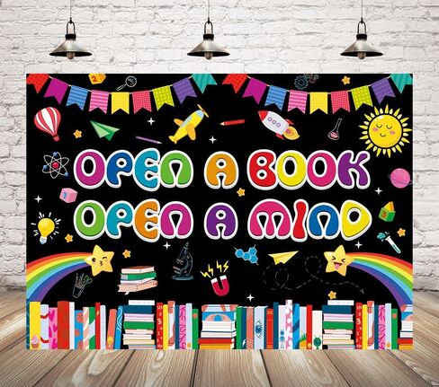 افتح كتابًا، افتح كتابًا، خلفية قراءة ذهنية، اقرأ عبر خلفية يوم أمريكا، يوم الكتاب العالمي، مكتبة القراءة، ديكورات الفصول الدراسية، لافتة صور الدعائم (7 × 5 أقدام (82 × 59 بوصة)) in Saudi Arabia