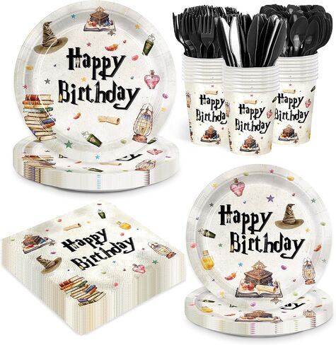 168 قطعة من لوحات المعالج السحري، زينة حفلات أعياد الميلاد، أكواب ورقية للاستعمال مرة واحدة، مجموعة أدوات المائدة، لوازم الحفلات السحرية للأطفال الأولاد، ديكور عيد ميلاد 24 ضيفًا in Kuwait