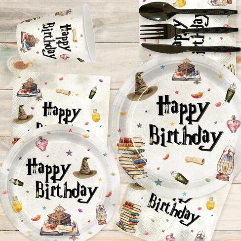 168 قطعة من لوحات المعالج السحري، زينة حفلات أعياد الميلاد، أكواب ورقية للاستعمال مرة واحدة، مجموعة أدوات المائدة، لوازم الحفلات السحرية للأطفال الأولاد، ديكور عيد ميلاد 24 ضيفًا in Kuwait