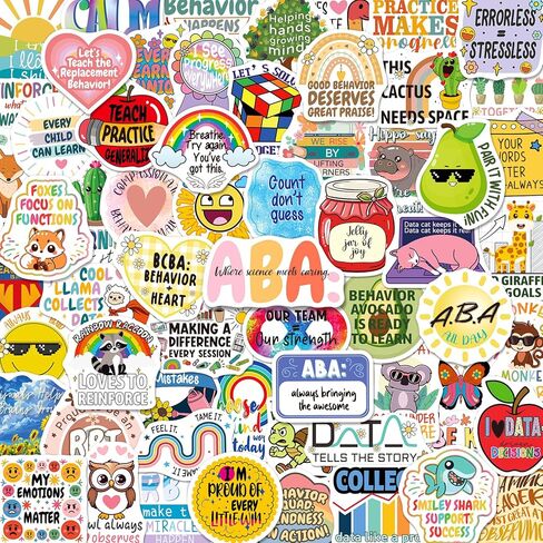 200PCS ABA Stickers for Kids Therapists, Applied Behavior Analysis Stickers for Water Bottle Laptop, Waterproof Vinyl ABA Decals for Class Rewards Office Decor in Kuwait