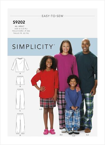 Simplicity Sewing Pattern S9202 - Misses'/Men's/Children's/Boys'/Girls' T-Shirt, Shorts and Pants, Size: BB Child (S-M-L-XL) in Saudi Arabia