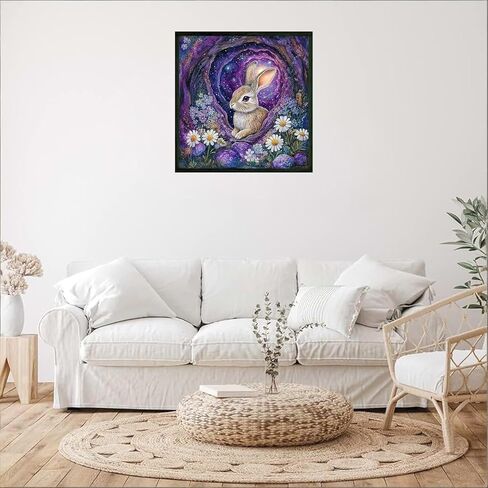 nwqzbyht مجموعات الفن الماس أرنب للبالغين، مجموعات الرسم الماس 5d للبالغين، diy جولة الحفر الكامل الزهور جوهرة الفن مجموعات للمبتدئين، الماس النقاط صورة الحرف ديكور جدار المنزل 13.78x13.78 بوصة in Kuwait
