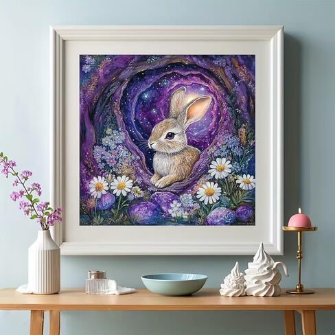 nwqzbyht مجموعات الفن الماس أرنب للبالغين، مجموعات الرسم الماس 5d للبالغين، diy جولة الحفر الكامل الزهور جوهرة الفن مجموعات للمبتدئين، الماس النقاط صورة الحرف ديكور جدار المنزل 13.78x13.78 بوصة in Kuwait