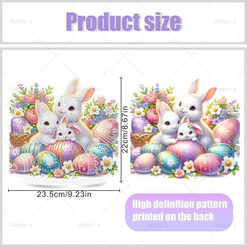 Aeepics DIY عيد الفصح الماس الفن الطاولة عدة للبالغين، الاكريليك سطح المكتب الماس اللوحة عدة حلية، الوقوف الماس لوحة الرسم الفني عدة (الأرانب) in Kuwait