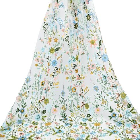 WEBEEDY 1 Yard Colorful Floral Embroidery Lace Fabric by The Yard 51 Inch Wide Soft Polyester Tulle Mesh Material for Wedding Dresses Skirts Party Decorations Christmas Home DIY Crafts in Saudi Arabia