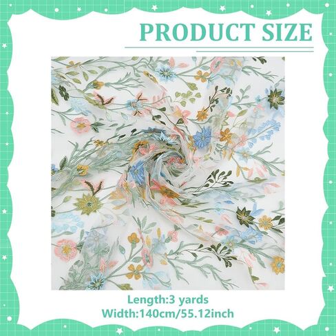 WEBEEDY 1 Yard Colorful Floral Embroidery Lace Fabric by The Yard 51 Inch Wide Soft Polyester Tulle Mesh Material for Wedding Dresses Skirts Party Decorations Christmas Home DIY Crafts in Saudi Arabia