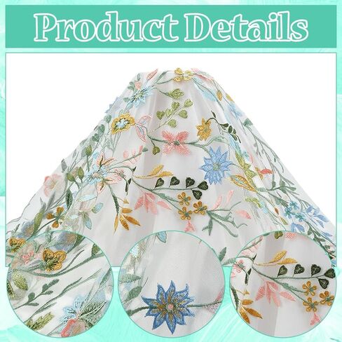 WEBEEDY 1 Yard Colorful Floral Embroidery Lace Fabric by The Yard 51 Inch Wide Soft Polyester Tulle Mesh Material for Wedding Dresses Skirts Party Decorations Christmas Home DIY Crafts in Saudi Arabia