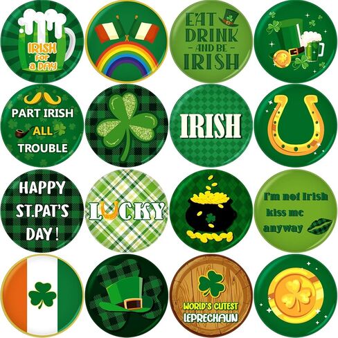 48 Pcs St Patrick's Day Mini Buttons Pins Shamrock Irish Green Badges St. Patrick's Day Decoration Lucky Gold Beer for Party Favor Supplies, 16 Patterns in Saudi Arabia