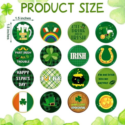 48 Pcs St Patrick's Day Mini Buttons Pins Shamrock Irish Green Badges St. Patrick's Day Decoration Lucky Gold Beer for Party Favor Supplies, 16 Patterns in Saudi Arabia