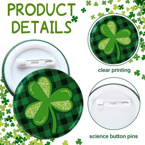 48 Pcs St Patrick's Day Mini Buttons Pins Shamrock Irish Green Badges St. Patrick's Day Decoration Lucky Gold Beer for Party Favor Supplies, 16 Patterns in Saudi Arabia